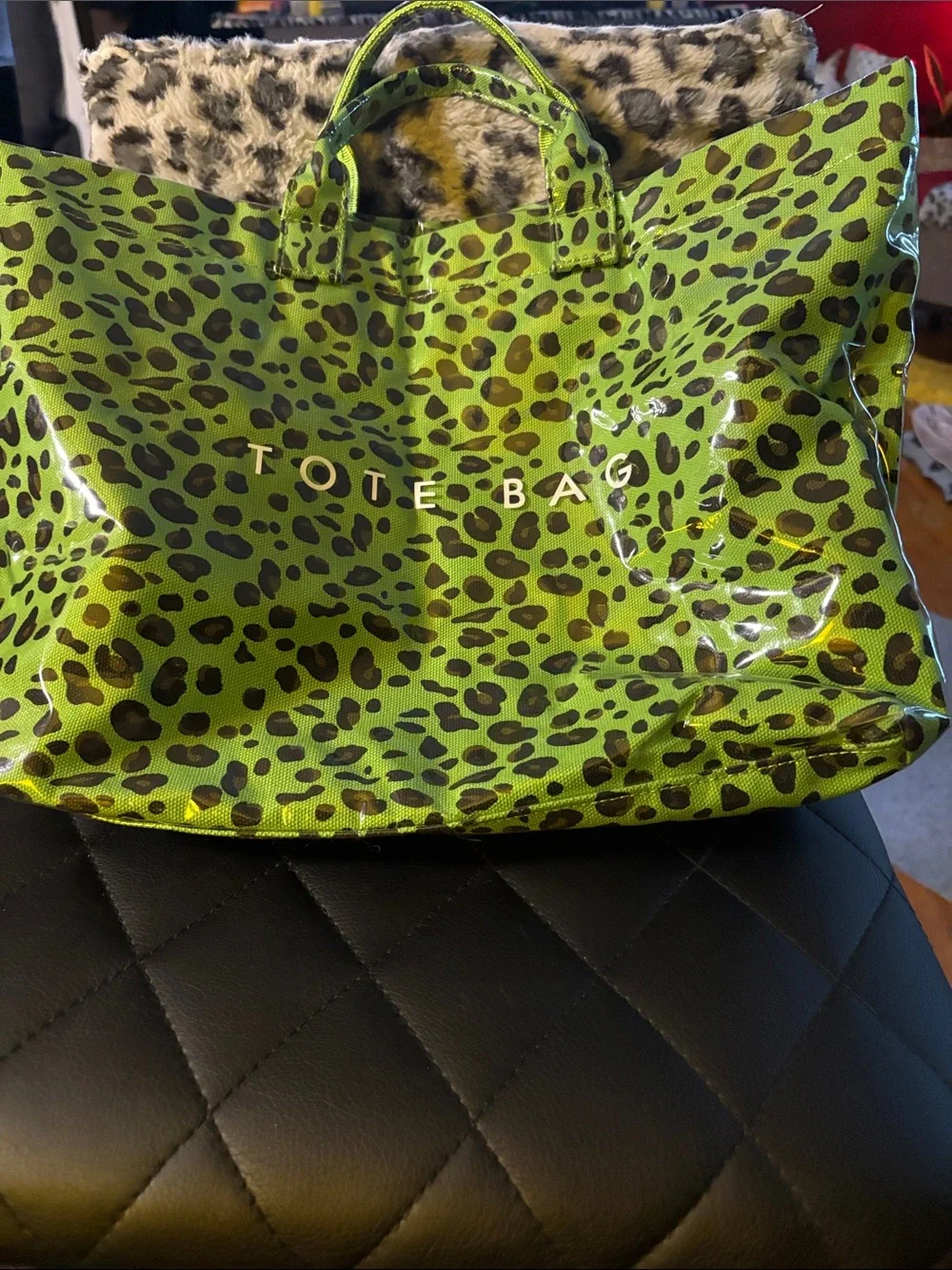 Green Leopard Print Tote Bag -
